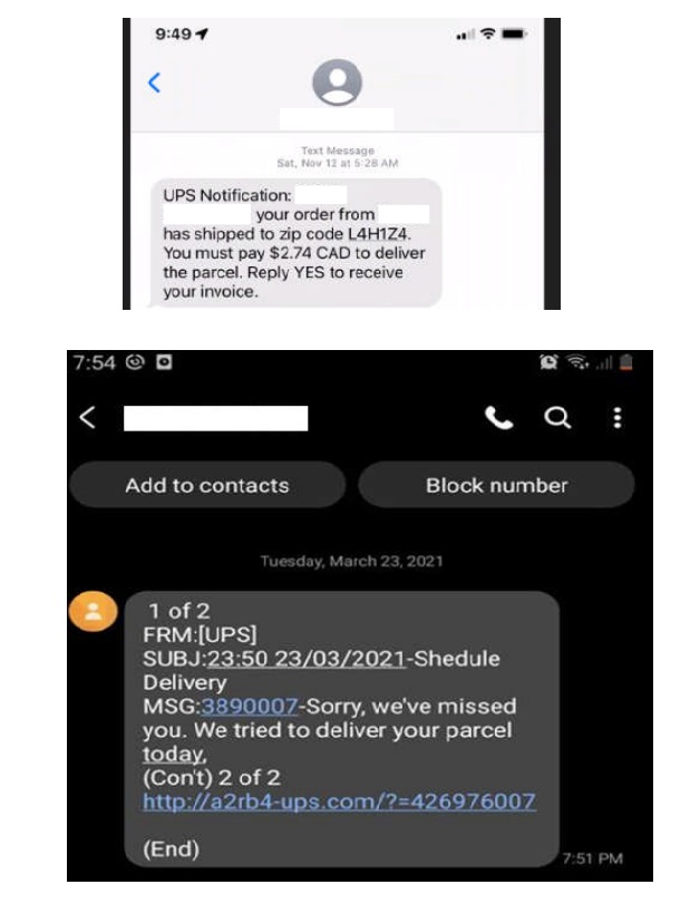 2023 11 14 fake UPS txt msg example 2
