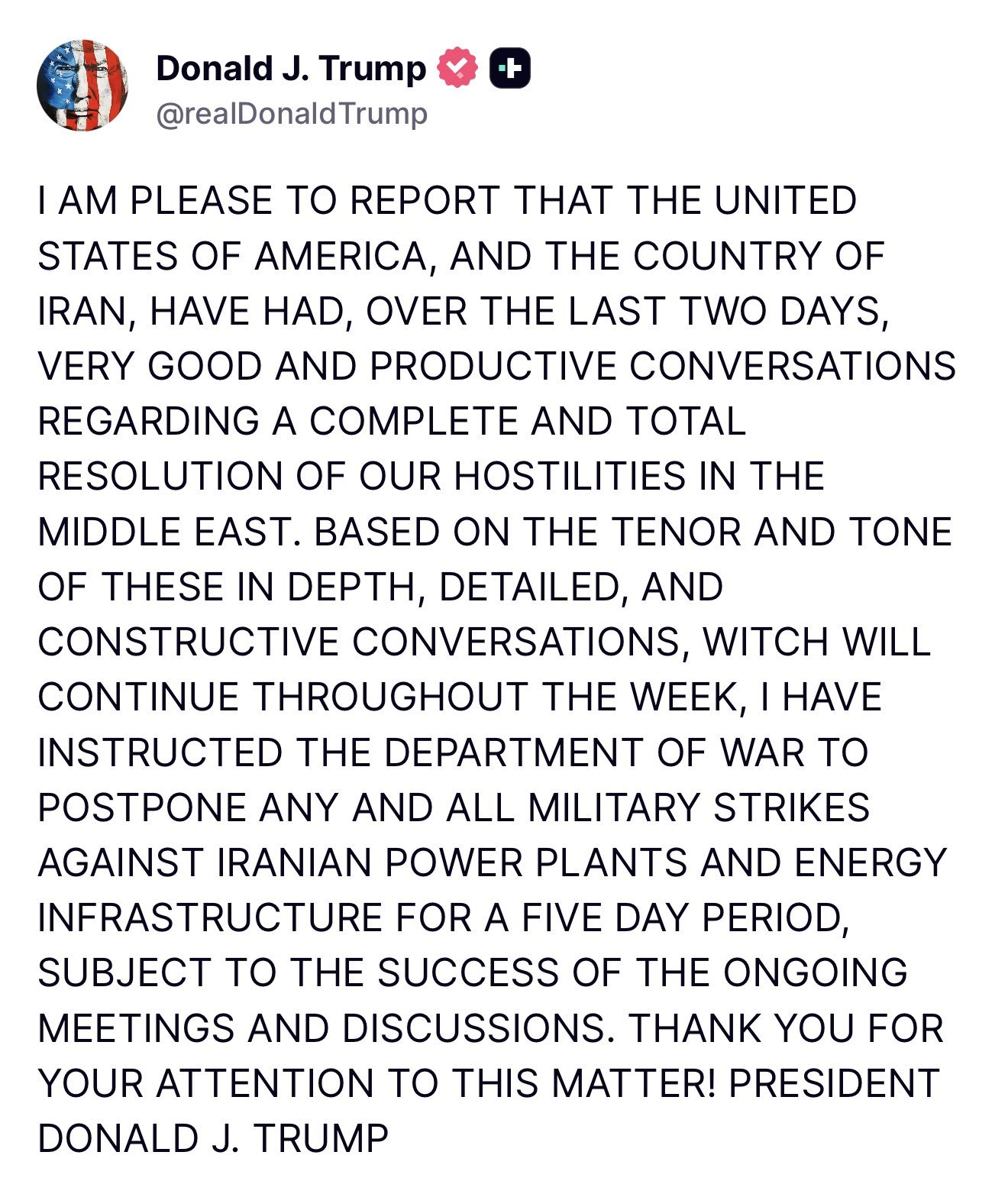 2026 03 23 Trump post